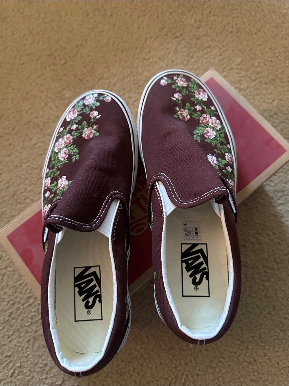 Vans Slip-On Floral Canvas Sneakers in Maroon and Pink